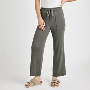 Splendid Rib Wide Leg Crop Pant In Soft Vintage Olive Branch, XL,